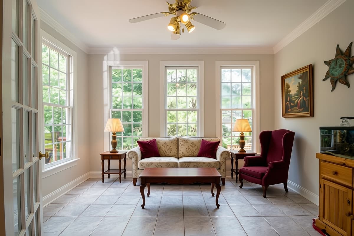 The same sunroom staged in Traditional style